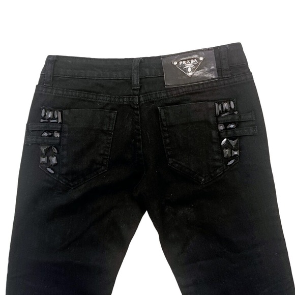 Prada BLACK Jeans MILANO Italy Sz 27  Embelished Jewels Pockets Straight Y2k - Picture 3 of 16